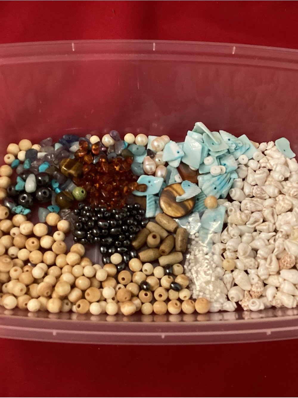 210 grams of mostly natural material beads for jewelry making